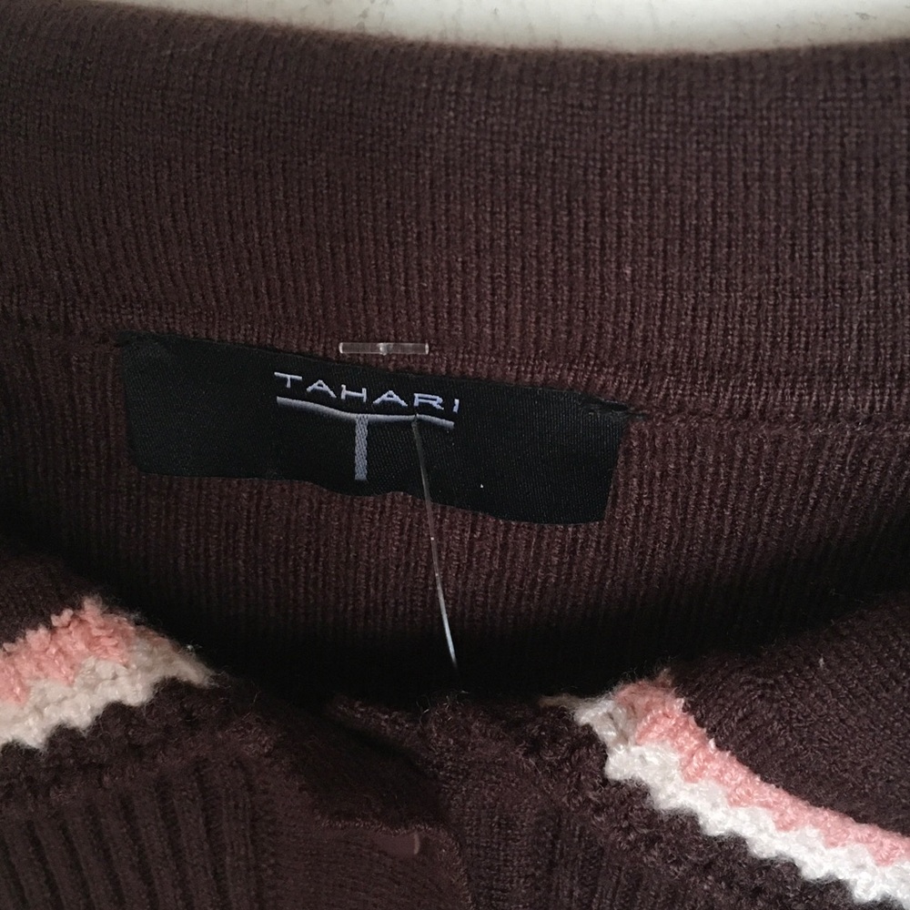 Long-Sleeve Ribbed Polo Top with Contrast Collar - Brown - Picture 2 of 6